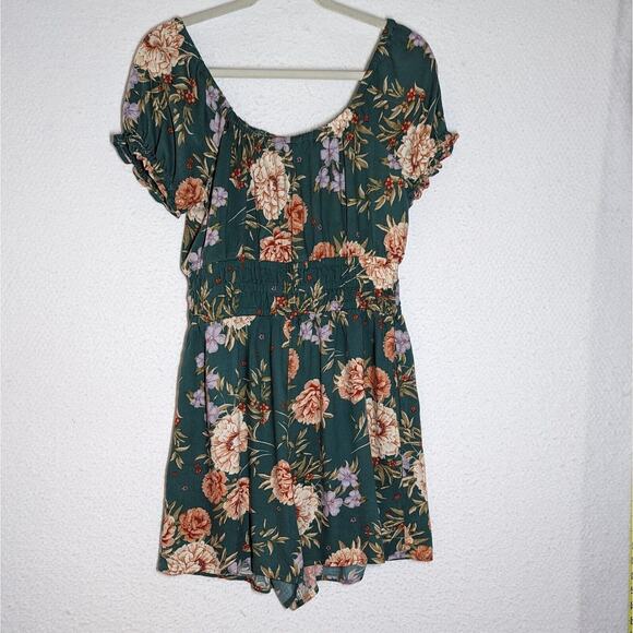 American Eagle Floral Romper Woman Sz Medium Green Peasant Cottagecore Style - Picture 4 of 12